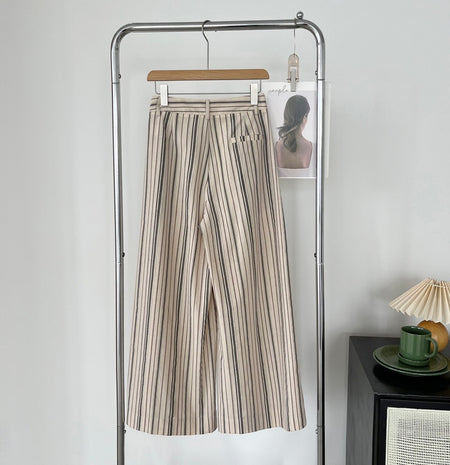 Elon Statement Striped Pants In Beige - back shot on hanger rack - Miss Mosa By Akanksha