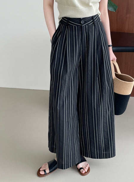 Elon Statement Striped Pants In Black - front shot on model, waist down - Miss Mosa By Akanksha