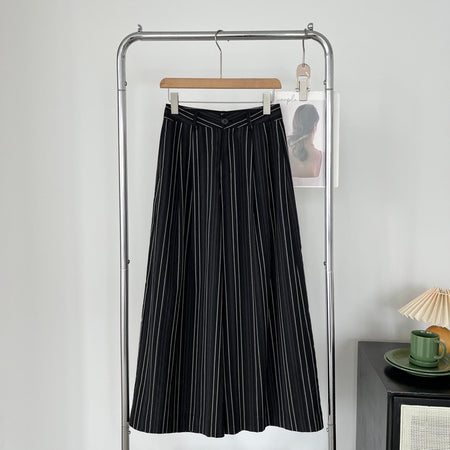 Elon Statement Striped Pants In Black - flat-lay product shot on hanger rack - Miss Mosa By Akanksha