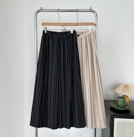 Elon Statement Striped Pants In Black - flat-lay product shot of two colourways on hangers - Miss Mosa By Akanksha