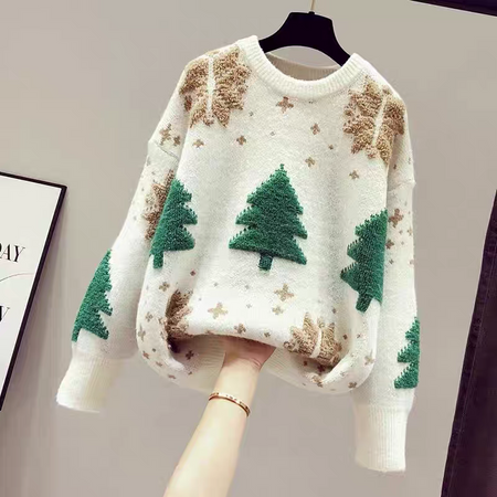 Elsie Cute Christmasy Sweater - product shot on hanger, off-white - Miss Mosa By Akanksha