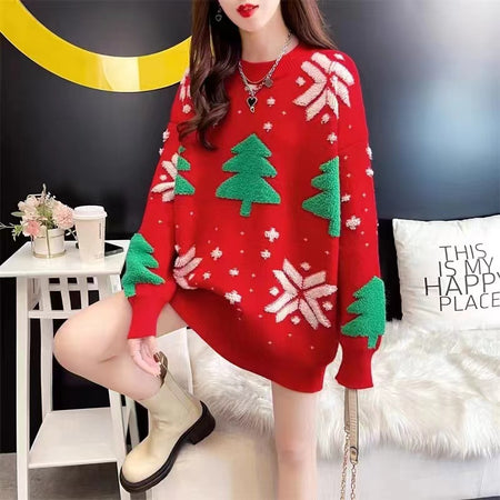 Elsie Cute Christmasy Sweater - front shot on model, red - Miss Mosa By Akanksha