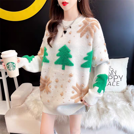 Elsie Cute Christmasy Sweater - front shot on model, off-white - Miss Mosa By Akanksha
