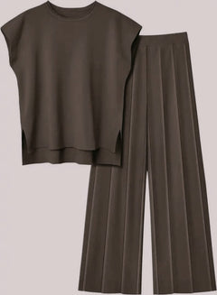 Elvin Knit Coord Set - flat-lay product shot, brown - Miss Mosa By Akanksha