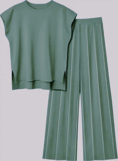Elvin Knit Coord Set - flat-lay product shot, green - Miss Mosa By Akanksha