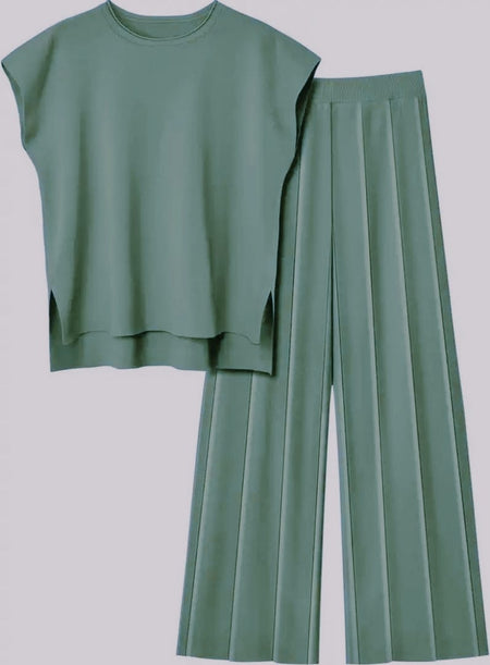 Elvin Knit Coord Set - flat-lay product shot, green - Miss Mosa By Akanksha