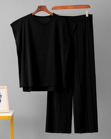 Elvin Knit Coord Set - hanging product shot, black - Miss Mosa By Akanksha