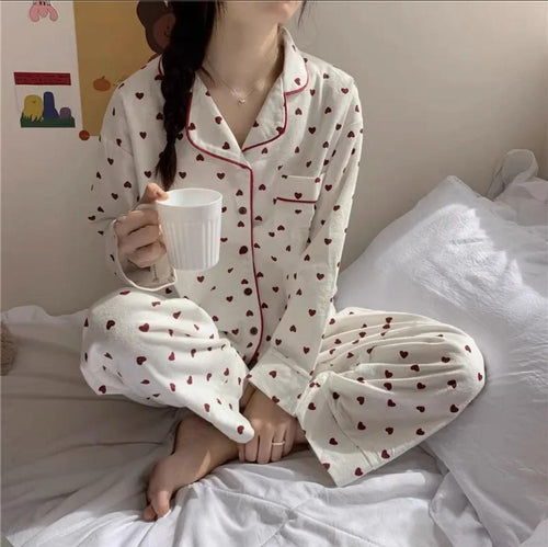 Emani Heart Print Nightsuit In White