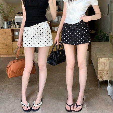 Embla Polka Skorts - front worn shot, white and black polka dot - Miss Mosa By Akanksha
