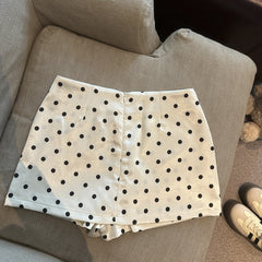 Embla Polka Skorts - back flat-lay shot, white with black polka dots - Miss Mosa By Akanksha