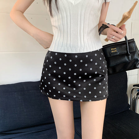 Embla Polka Skorts - front worn shot, black with white polka dots - Miss Mosa By Akanksha