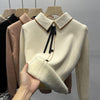 Emeka Fleece Lined Bow Sweater - White / XS