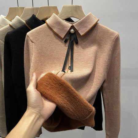 Emeka Fleece Lined Bow Sweater - front shot product shot, pink - Miss Mosa By Akanksha