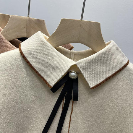 Emeka Fleece Lined Bow Sweater - close-up of collar detail, off-white - Miss Mosa By Akanksha