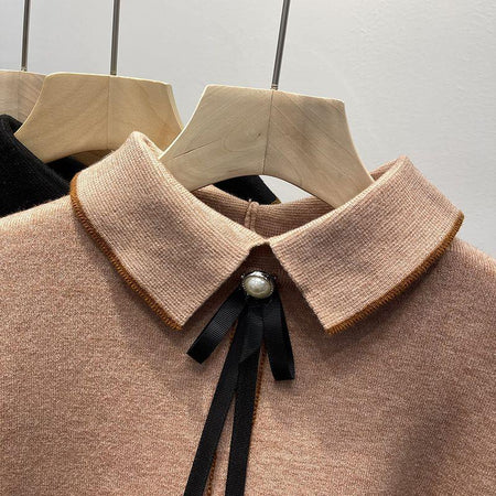 Emeka Fleece Lined Bow Sweater - close-up of collar detail, pink - Miss Mosa By Akanksha
