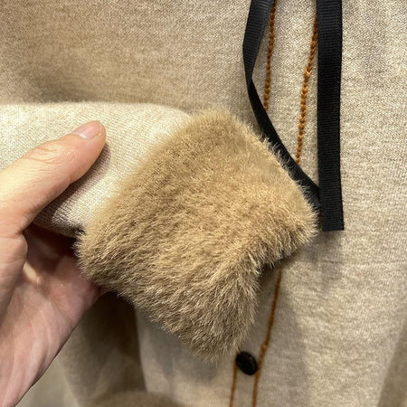 Emeka Fleece Lined Bow Sweater - close-up of cuff detail, beige - Miss Mosa By Akanksha