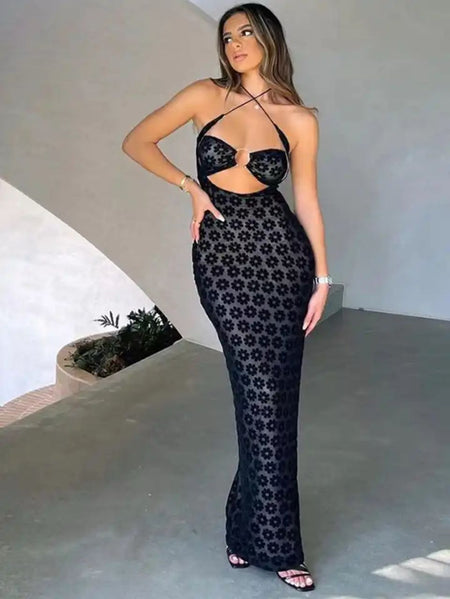 Emilia Statement Bodycon Mesh Dress In Black - full-length front shot on model - Miss Mosa By Akanksha