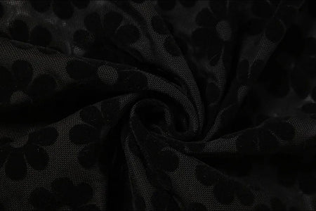 Emilia Statement Bodycon Mesh Dress In Black - close-up of floral mesh fabric - Miss Mosa By Akanksha