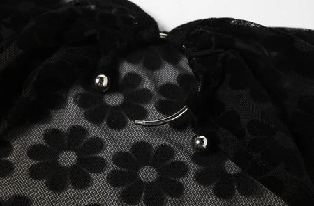 Emilia Statement Bodycon Mesh Dress In Black - close-up of bust ring detail - Miss Mosa By Akanksha
