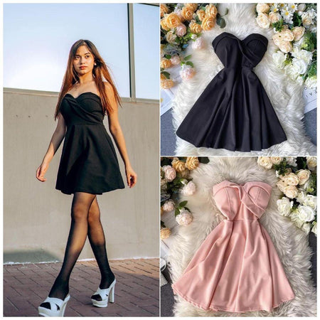 Emilia Tube Dress - lifestyle shot on model and flat-lay product shot, black - Miss Mosa By Akanksha
