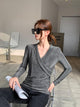 Emina Statement Partywear Formal Tops - seated front shot on model, grey - Miss Mosa By Akanksha