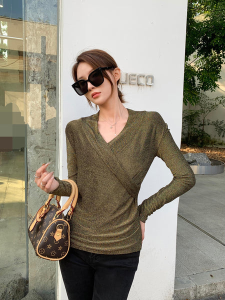 Emina Statement Partywear Formal Tops - front shot on model, olive green - Miss Mosa By Akanksha