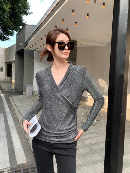 Emina Statement Partywear Formal Tops - front shot on model outdoors, grey - Miss Mosa By Akanksha