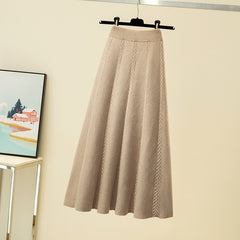 Emma Statement Woolen Midi Skirt - flat-lay shot, beige - Miss Mosa By Akanksha