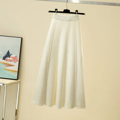 Emma Statement Woolen Midi Skirt - flat-lay shot, cream - Miss Mosa By Akanksha
