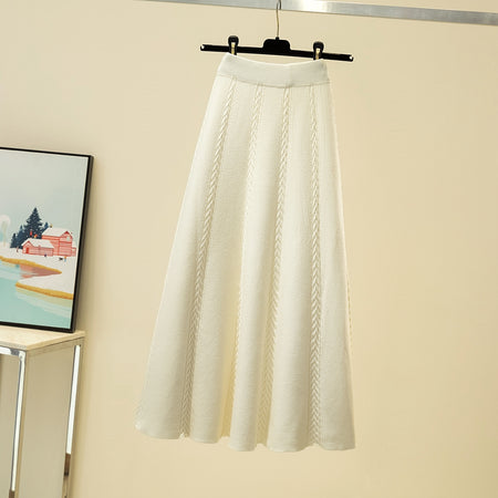 Emma Statement Woolen Midi Skirt - flat-lay shot, cream - Miss Mosa By Akanksha
