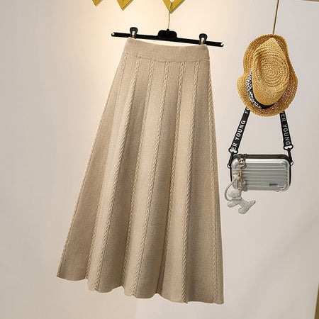 Emma Statement Woolen Midi Skirt - styled shot, beige - Miss Mosa By Akanksha