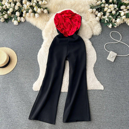 Emmy Off-Shoulder Jumpsuit In Red - styled flat-lay shot, black and red - Miss Mosa By Akanksha