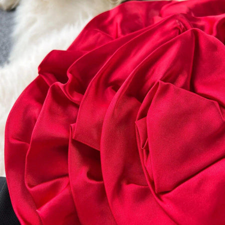 Emmy Off-Shoulder Jumpsuit In Red - close-up of rosette, red - Miss Mosa By Akanksha