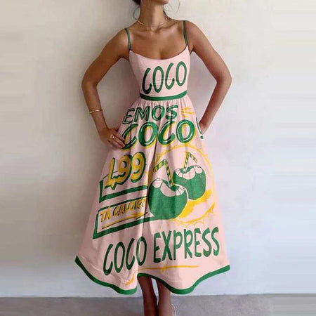 Emos Coco Printed Holiday Dress In Multicolour - front shot on model of printed dress - Miss Mosa By Akanksha