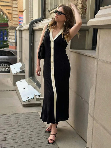Emy Luxe Soft Knit Dress In Black - full-length front shot on model - Miss Mosa By Akanksha