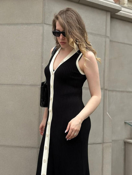 Emy Luxe Soft Knit Dress In Black - side shot on model - Miss Mosa By Akanksha