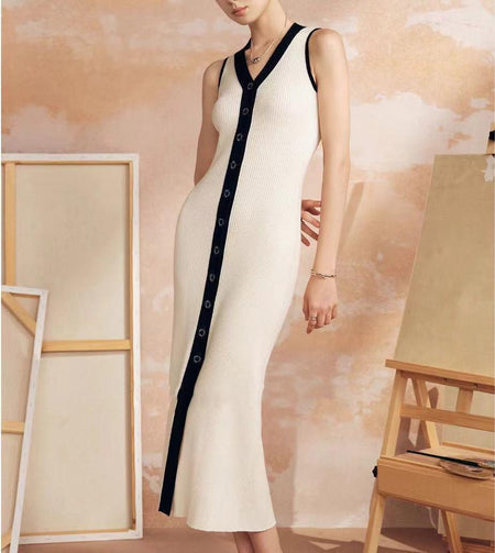 Emy Luxe Soft Knit Dress In White - front shot on model - Miss Mosa By Akanksha