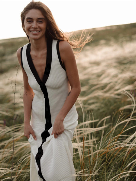 Emy Luxe Soft Knit Dress In White - front shot on model - Miss Mosa By Akanksha