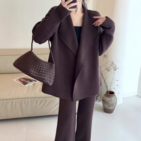 Emy Premium Coord Set With Belt - front styled shot, dark brown - Miss Mosa By Akanksha