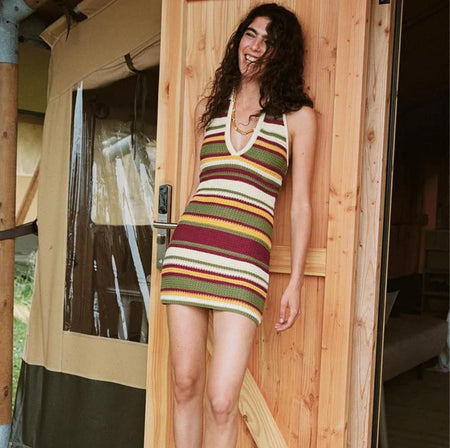 Era Soft Crochet Knit Dress In Multicolour - front shot on model outdoors - Miss Mosa By Akanksha