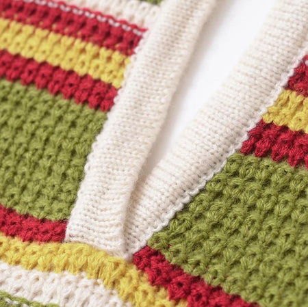 Era Soft Crochet Knit Dress In Multicolour - close-up of knit stripes - Miss Mosa By Akanksha