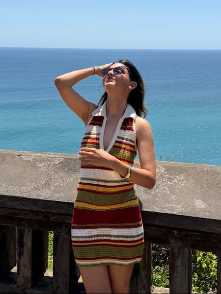 Era Soft Crochet Knit Dress In Multicolour - front shot on model outdoors - Miss Mosa By Akanksha