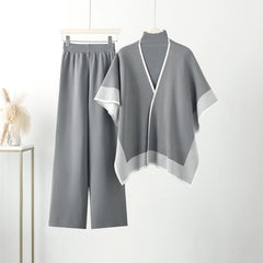 Erabella Winter Coord Set -With Cape - flat-lay shot of cape and trousers on hanger, grey - Miss Mosa By Akanksha
