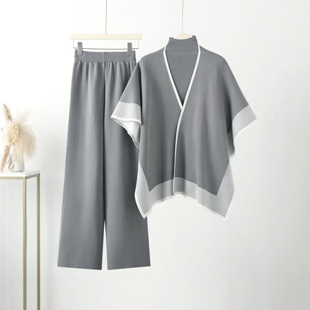 Erabella Winter Coord Set -With Cape - flat-lay shot of cape and trousers on hanger, grey - Miss Mosa By Akanksha