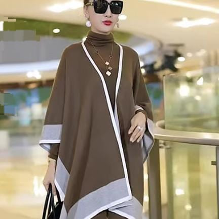 Erabella Winter Coord Set -With Cape - front shot on model, brown - Miss Mosa By Akanksha
