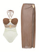 Erica Cutout Swimsuit With Skirt - product shot, brown and beige colourblock - Miss Mosa By Akanksha