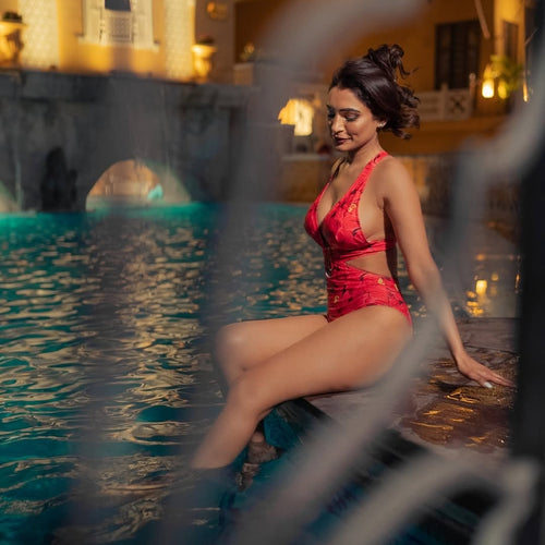 Erica Swimsuit With Ruffled Skirt In Red