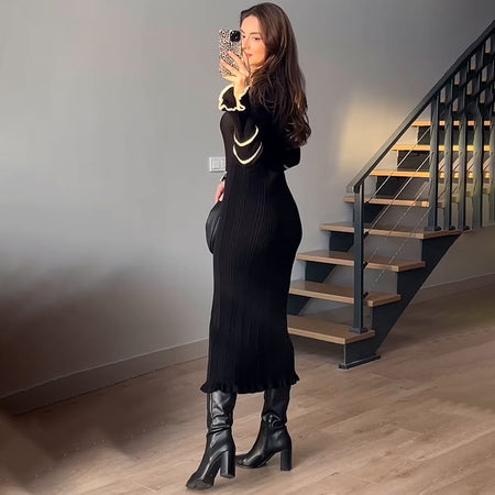 Erin Luxe Soft Knit Dress - back shot on model, black - Miss Mosa By Akanksha