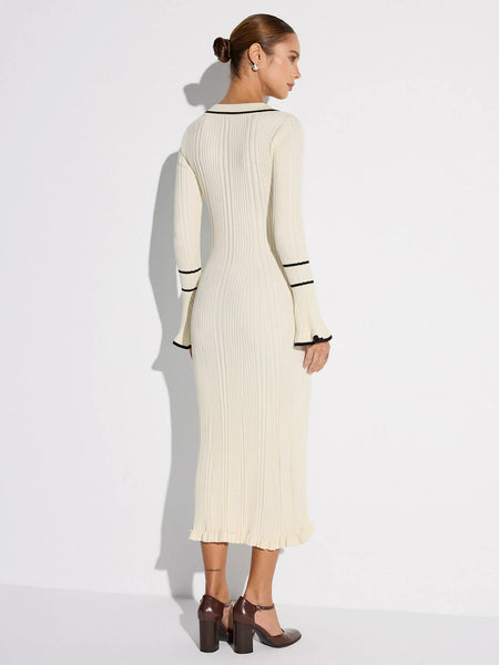 Erin Luxe Soft Knit Dress - back shot on model, off-white - Miss Mosa By Akanksha