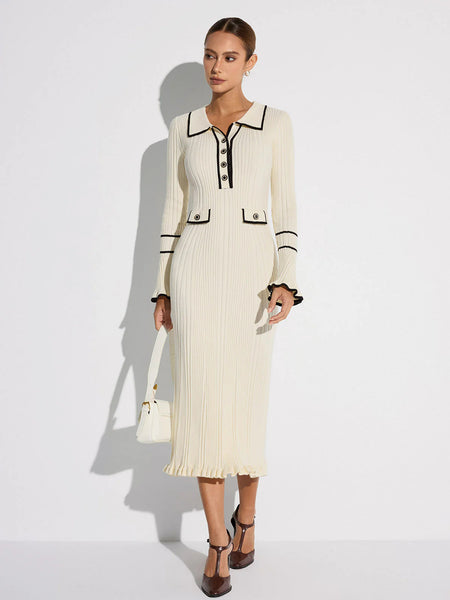 Erin Luxe Soft Knit Dress - full-length shot on model, off-white - Miss Mosa By Akanksha